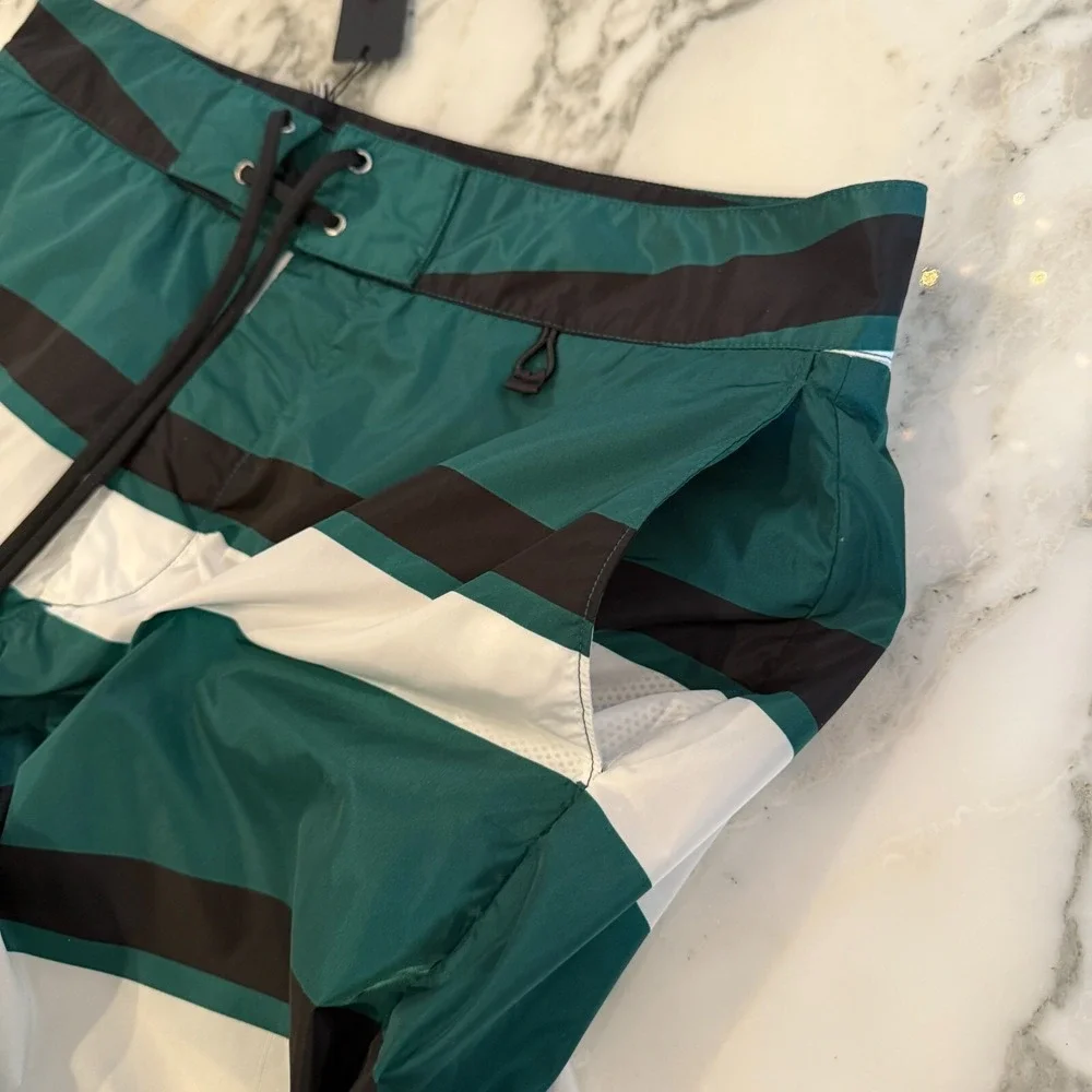 PRADA UB334 Men's Strip‎ Boxer Baiadera Nylon Green Swim Suit Sz. 46- 32